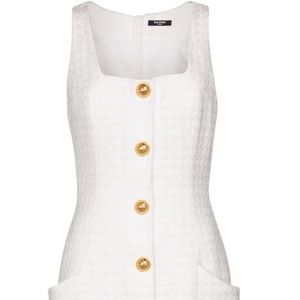 BALMAIN Cotton-blend tweed minidress White Size 34